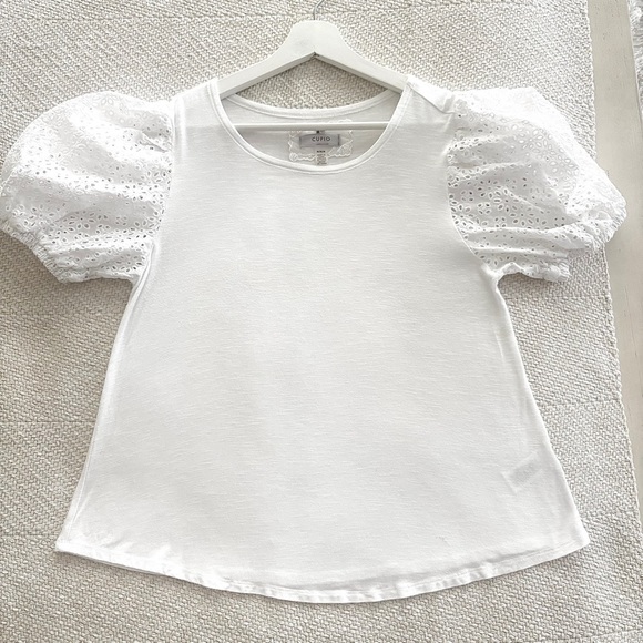 Cupio | White Eyelet Sleeve Curve Hemmed Women  Top Medium - Picture 5 of 9
